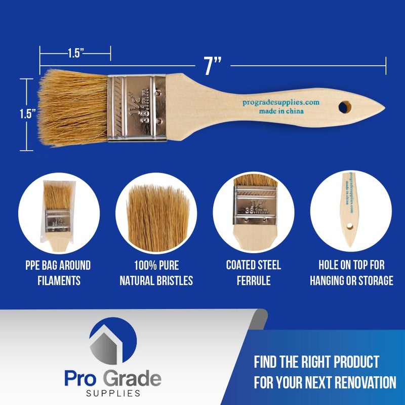 Pro-Grade Pro Grade - Chip Paint Brushes - 24 Ea 1.5 Inch Chip Paint Brush Light Brown - Image 2